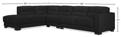 Citadel 3-Piece Left-Facing Top-Grain Genuine Leather Sectional with Wood Legs - Black | Canapé sectionnel gauche Citadel 3 pièces en cuir véritable de qualité supérieure avec pieds en bois - noir