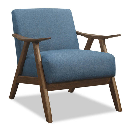 Fauteuil d'appoint Kyra 28,5 en tissu d'apparence lin avec accoudoirs courbés et structure en bois - Bleu | Fauteuil d'appoint Kyra de 28,5 po en tissu d'apparence lin avec accoudoirs courbés et armature en bois - bleu