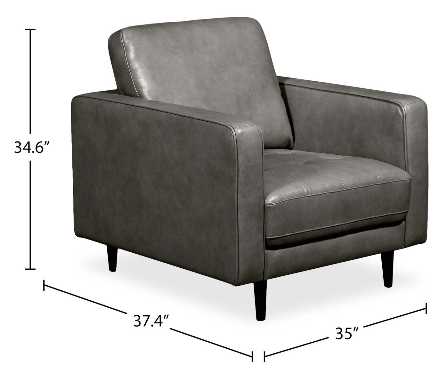 Fauteuil Edge de 35 po en cuir véritable avec pattes en bois et coussin de dossier amovible - gris