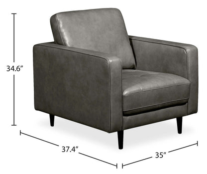 Fauteuil Edge de 35 po en cuir véritable avec pattes en bois et coussin de dossier amovible - gris