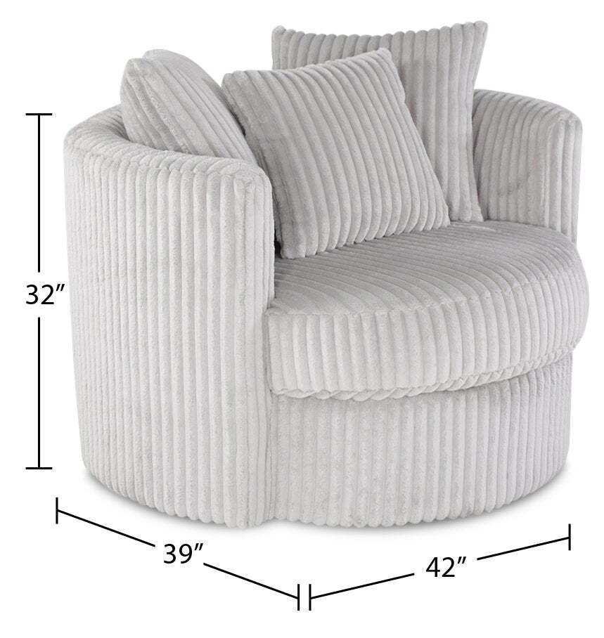 Fauteuil d’appoint pivotant Cuddler Midi de 42 po fabriqué au Canada en tissu de chenille - gris Groove Mist