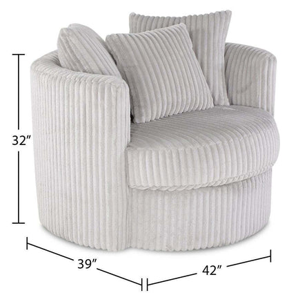 Fauteuil d’appoint pivotant Cuddler Midi de 42 po fabriqué au Canada en tissu de chenille - gris Groove Mist