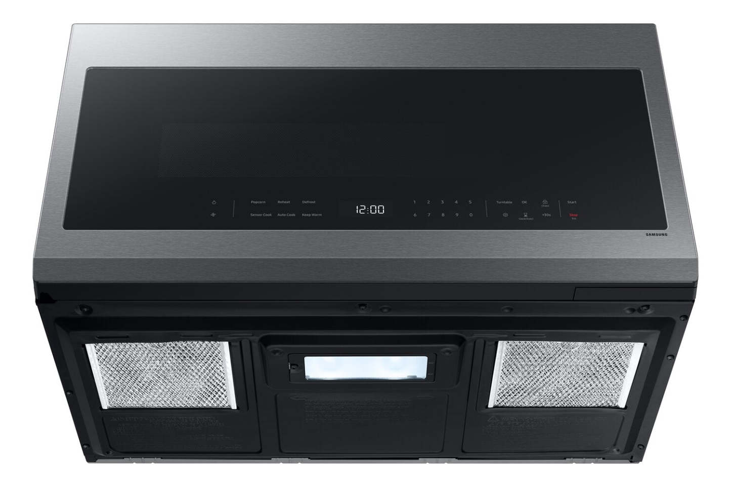 Samsung 2,1 Cu. Fort. Micro-ondes à hotte intégrée avec 400 CFM et affichage LED - Acier inoxydable - ME21DG… | Quatre à micro-ondes à hotte intégrée Samsung de 2,1 pi³ avec 400 pi³/min et affichage à DEL - acier i…