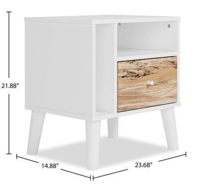 Table de chevet Wolf à 1 tiroir, 23,7 L x 21,9 H, Moderne Mid-Century - Bicolore Blanc et Naturel | Table de nuit moderne du milieu du 20e siècle Wolf de 23,7 po (L) x 21,9 po (H) à 1 tiroir - deux teintes, blanc et naturel