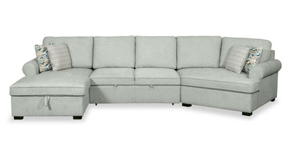 Scott Living Haven 3-Piece Right-Facing Chenille Fabric Cuddler Sleeper Sectional with Storage - Seafoam Blue | Canapé-lit sectionnel enveloppant de droite Haven de Scott Living 3 pièces en tissu de chenille avec rangement - écume de mer