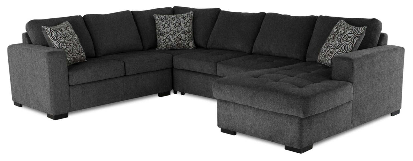 Made in Canada Legend 4-Piece Right-Facing Chenille Fabric Sleeper Sectional with Storage Chaise - Pepper Grey | Canapé-lit sectionnel de droite Legend 4 pièces fabriqué au Canada en tissu de chenille avec chaise longue de rangement - gris poivre