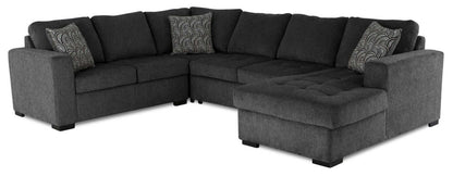 Made in Canada Legend 4-Piece Right-Facing Chenille Fabric Sleeper Sectional with Storage Chaise - Pepper Grey | Canapé-lit sectionnel de droite Legend 4 pièces fabriqué au Canada en tissu de chenille avec chaise longue de rangement - gris poivre