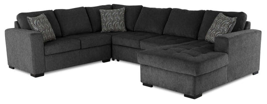 Made in Canada Legend 4-Piece Right-Facing Chenille Fabric Sleeper Sectional with Storage Chaise - Pepper Grey | Canapé-lit sectionnel de droite Legend 4 pièces fabriqué au Canada en tissu de chenille avec chaise longue de rangement - gris poivre