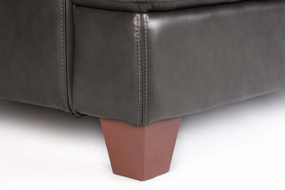 Chateau d'Ax Vita 87 canapé en cuir 100 % véritable avec coutures à motif de diamant et pattes en bois - gris anthracite | Canapé Vita de Château d'Ax de 87 po en cuir 100 % véritable avec coutures à motif de diamant et pattes en bois - gris anthracite