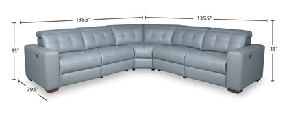 Sofa sectionnel à inclinaison électrique Geneva 3 pièces en cuir véritable avec appuie-têtes électriques et port USB - bleu piscine