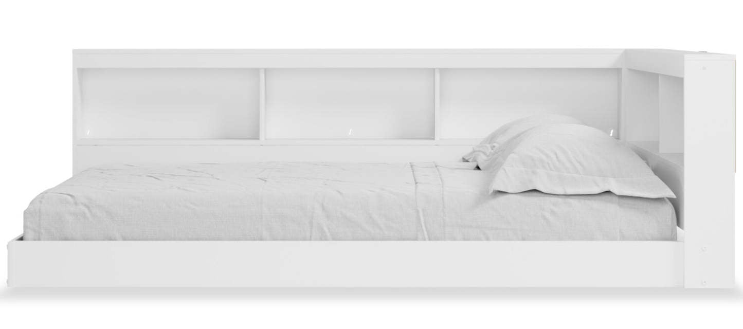 Lit bibliothèque plateforme Wolf pour enfants, blanc - Pleine grandeur | Lit plateforme bibliothèque Wolf pour enfants, blanc - format lit double