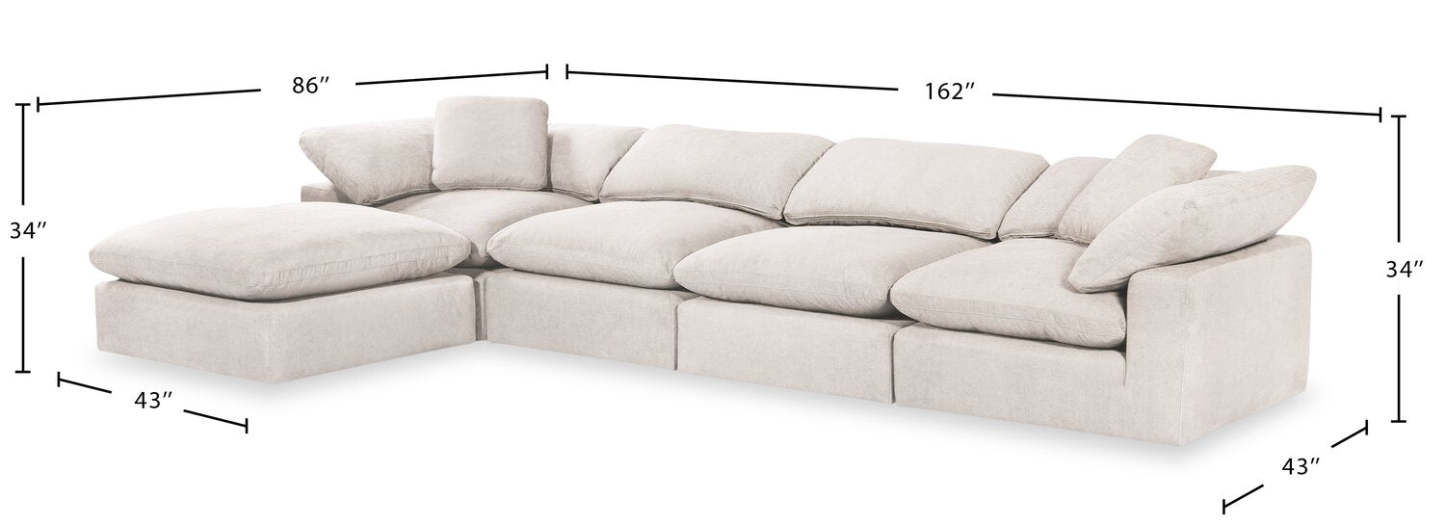 Eclipse Modular 5-Piece Linen-Look Fabric Sectional with Ottoman and Reversible Feather Down Cushions - Linen White | Canapé sectionnel modulaire Eclipse 5 pièces en tissu d’apparence lin avec pouf et coussins réversibles en duvet et plumes - blanc lin