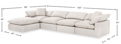 Eclipse Modular 5-Piece Linen-Look Fabric Sectional with Ottoman and Reversible Feather Down Cushions - Linen White | Canapé sectionnel modulaire Eclipse 5 pièces en tissu d’apparence lin avec pouf et coussins réversibles en duvet et plumes - blanc lin