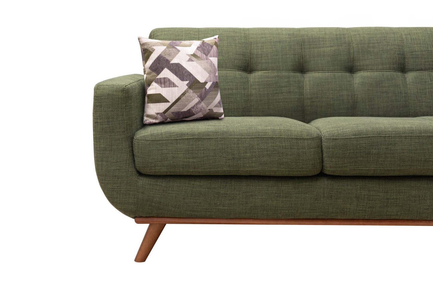 Sofa en tissu d’apparence lin Freeman 88 de Kort & Co. avec base en bois et coussins de dossier capitonnés - vert avocat