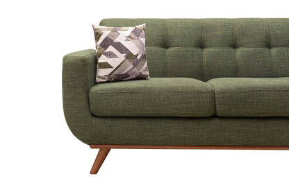 Sofa en tissu d’apparence lin Freeman 88 de Kort & Co. avec base en bois et coussins de dossier capitonnés - vert avocat