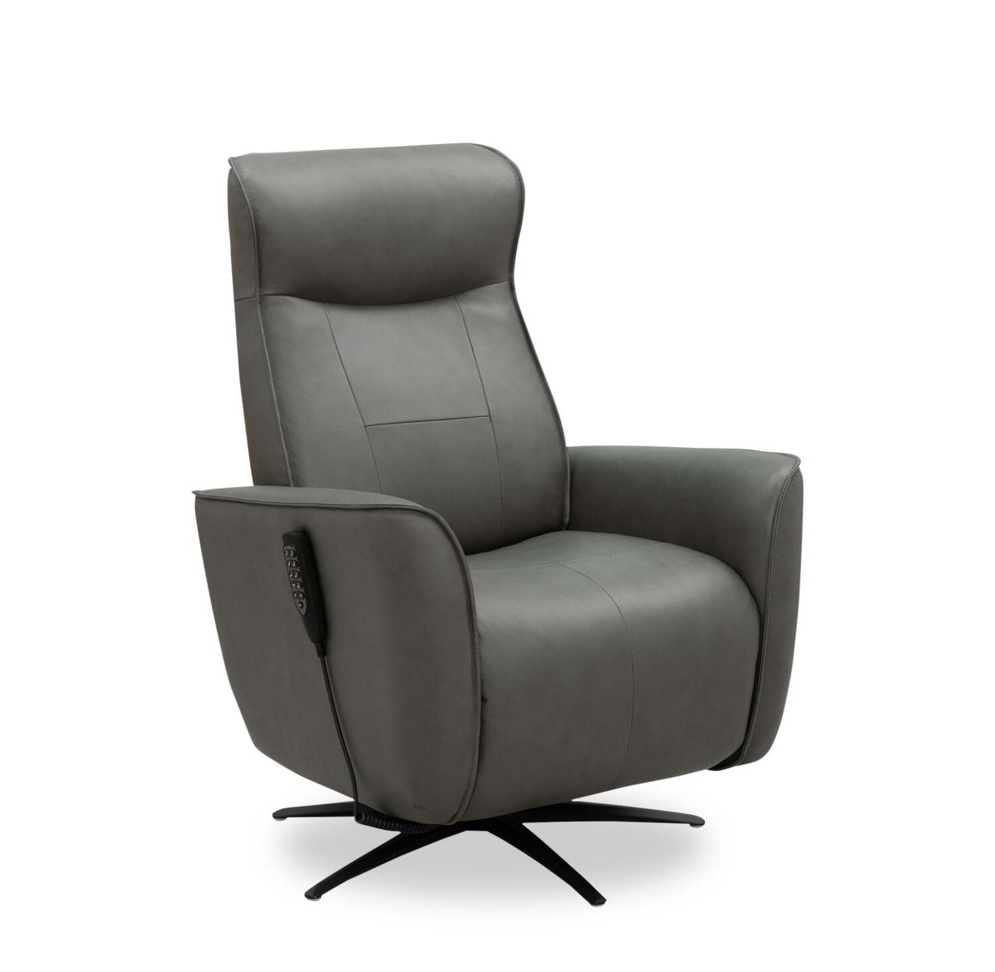 Fauteuil de massage à inclinaison électrique Serene de 31 po en cuir avec véritables appuie-tête électrique et siège chauffant - gris