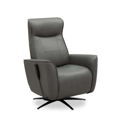 Fauteuil de massage à inclinaison électrique Serene de 31 po en cuir avec véritables appuie-tête électrique et siège chauffant - gris