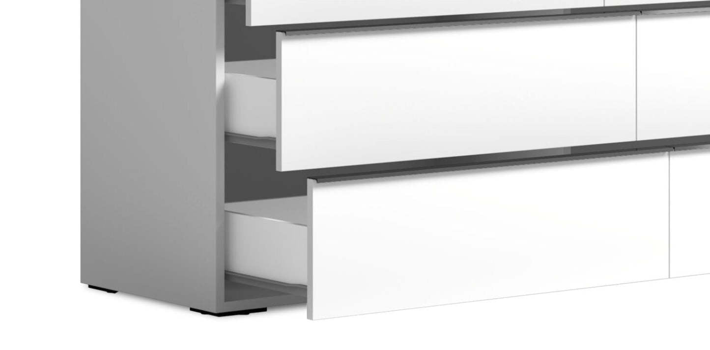 Ensemble de chambre à coucher Gino 6 pièces avec lit à panneaux, commode, miroir et table de nuit - fabriqué en Italie, moderne, blanc - taille king