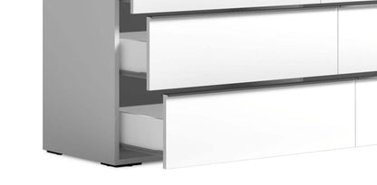 Ensemble de chambre à coucher Gino 6 pièces avec lit à panneaux, commode, miroir et table de nuit - fabriqué en Italie, moderne, blanc - taille king