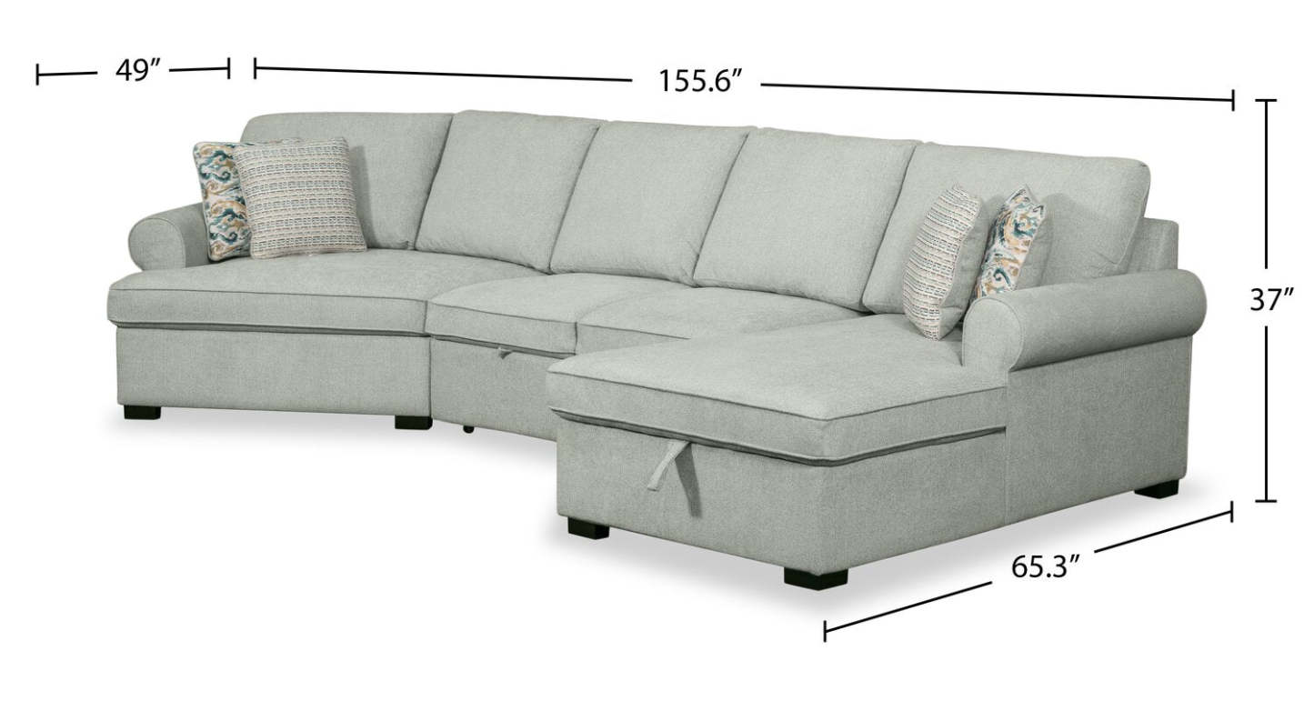 Scott Living Haven 3-Piece Left-Facing Chenille Fabric Cuddler Sleeper Sectional with Storage - Seafoam Blue | Canapé-lit sectionnel enveloppant de gauche Haven de Scott Living 3 pièces en tissu de chenille avec rangement - bleu écume de mer