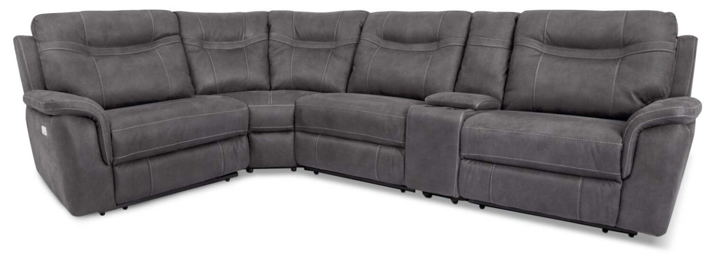 Sofa sectionnel à inclinaison électrique Floy 5 pièces en suédine avec appuie-têtes électriques, console de rangement et port USB - gris