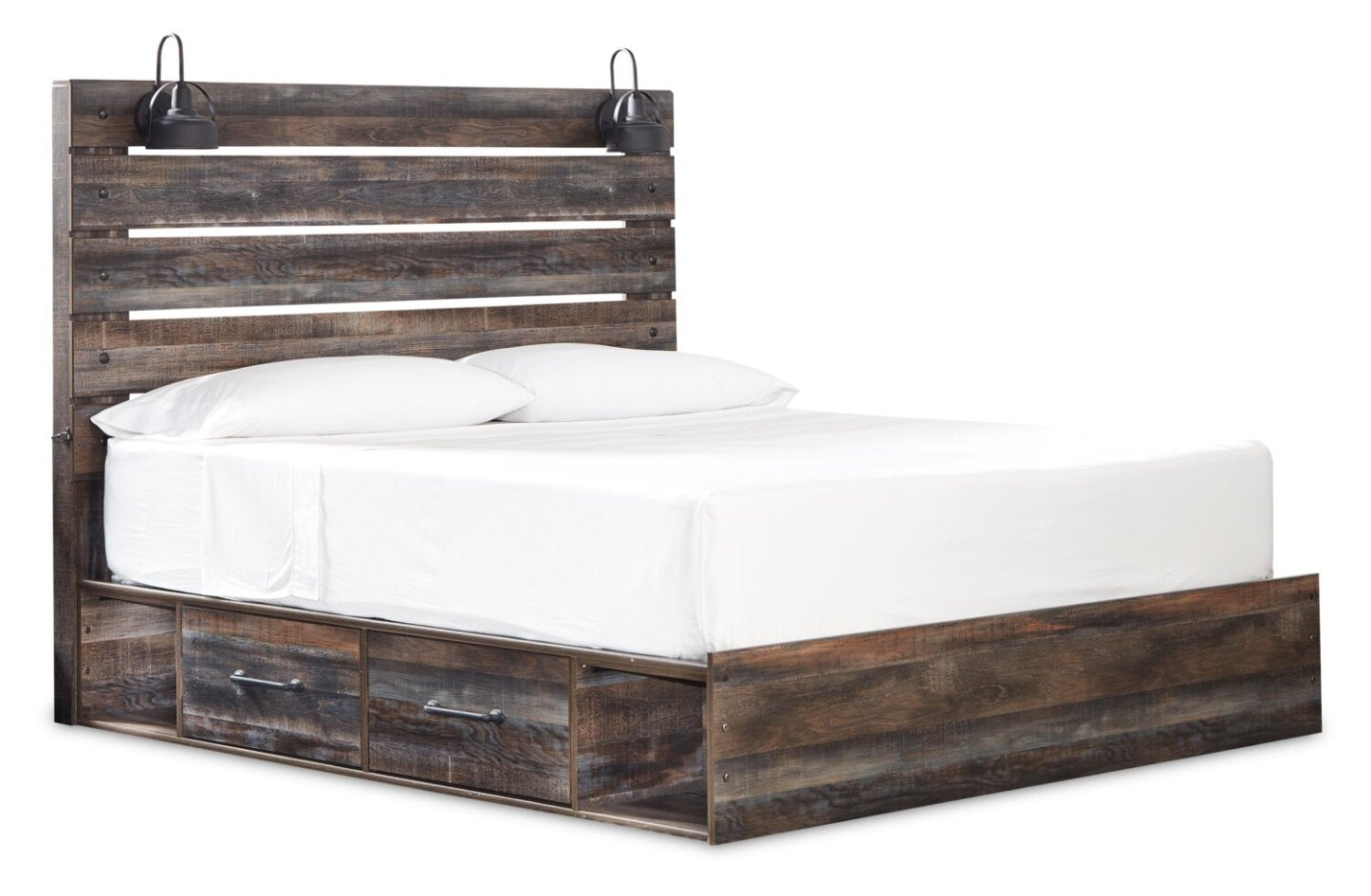 Lit plateforme de rangement latéral Abby avec éclairage à DEL et ports USB, brun - format très grand | Abby Platform Side Storage Bed with LED Lights & USB Ports, Brown - King Size…