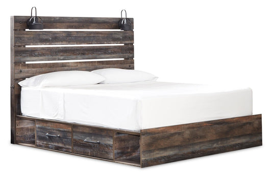 Lit plateforme de rangement latéral Abby avec éclairage à DEL et ports USB, brun - format très grand | Abby Platform Side Storage Bed with LED Lights & USB Ports, Brown - King Size…