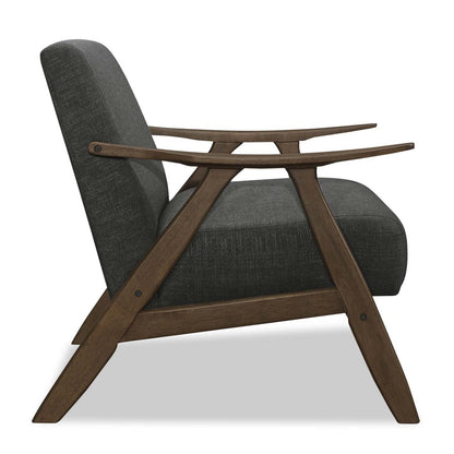 Fauteuil d'appoint Kyra 28,5 en tissu d'apparence lin avec accoudoirs courbés et structure en bois - Gris | Fauteuil d'appoint Kyra de 28,5 po en tissu d'apparence lin avec accoudoirs courbés et armature en bois - gris