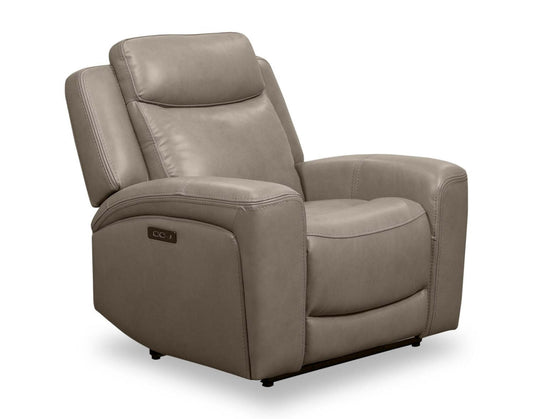 Scott Living Fauteuil à inclinaison électrique Prescott 42,5 en cuir véritable avec appui-tête électrique - Gris | Fauteuil inclinable électrique Prescott de Scott Living de 42,5 po en cuir véritable avec appuie-tête électrique - gris