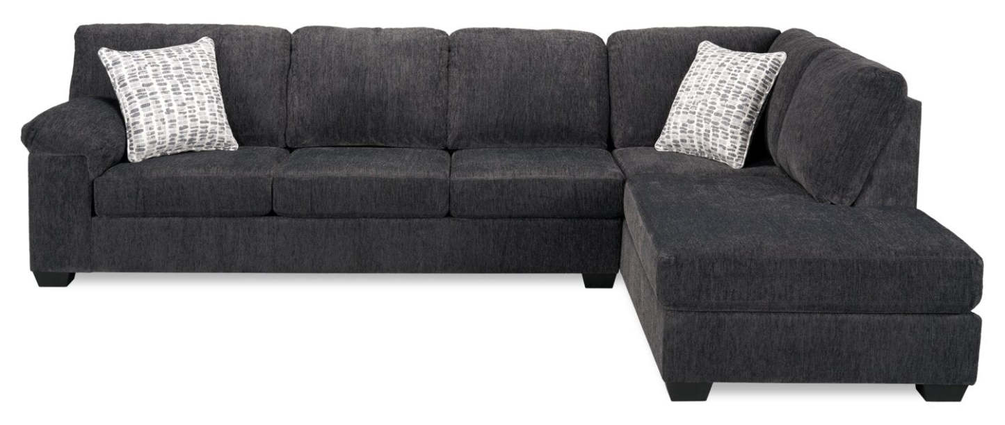 Canapé sectionnel de droite Morgan 2 pièces fabriqué au Canada en tissu de chenille avec canapé et coussins décoratifs - gris