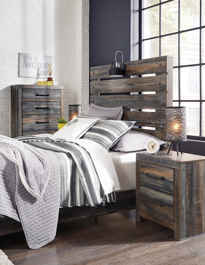 Tête de lit à panneau Abby avec lumière LED et ports USB, marron - Pleine grandeur | Tête de lit à panneau Abby avec éclairage à DEL et ports USB, brune - format allumé double