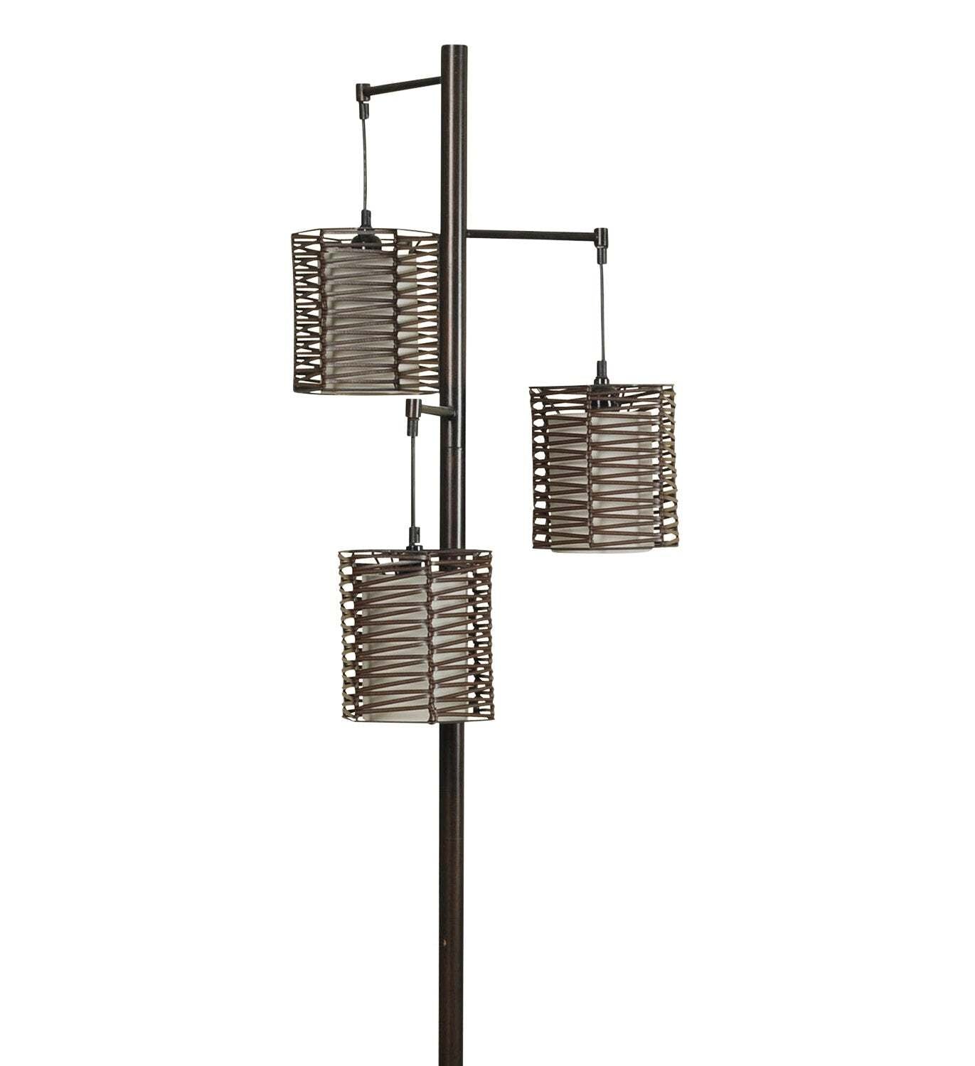 Harlon 71.5 Antiqued-Bronze with Rattan Shades 3 Light Lampadaire|Lampe à pied Harlon de 71,5 po bronze antique à 3 ampoules avec abat-jours en rotin