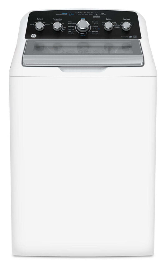 GE 4,9 Cu. Fort. Laveuse avec agitateur à chargement par le haut - Blanc - GTW491BMRWS | Laveuse GE à chargement par le haut de 4,9 pi³ avec agitateur - blanche - GTW491BMRWS