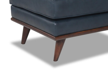 Ottoman Vivia 28 en cuir véritable avec base en bois - Bleu marine | Pouf Vivia de 28 po en cuir avec base en bois - bleu marine véritable