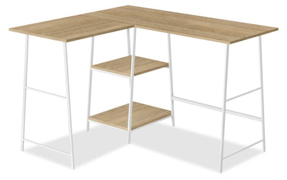 Evlin 42 L-Shaped Office Desk with Shelves - Natural|Bureau en forme de L Evlin de 42 po à tablettes - naturel