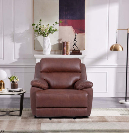 Fauteuil à inclinaison électrique Sorrento 42 en cuir véritable avec port USB - Madrid brique brun | Fauteuil inclinable électrique Sorrento de 42 po en cuir avec véritable port USB - brun brique de Madrid