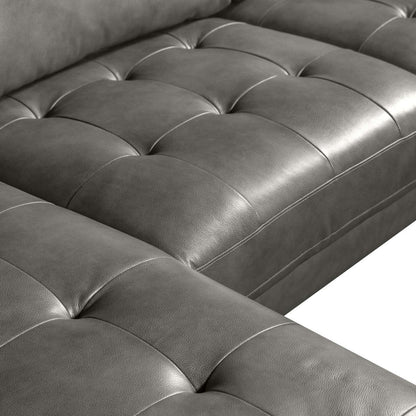 Sectionnel Edge 2 pièces en cuir véritable orienté vers la gauche avec pieds en bois et coussins de dossier amovibles - Gris | Canapé sectionnel gauche Edge 2 pièces en cuir avec pieds en bois et coussins de dossier véritable amovibles - gris