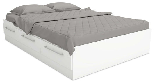 Lit Matelas Riley avec rangement à 3 tiroirs pour enfants, fabriqué au Canada, blanc - Pleine grandeur | Lit matelot Riley avec 3 tiroirs de rangement pour enfants, fabriqué au Canada, blanc - format lit double