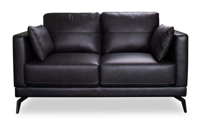Melrose 60.5 Top-Grain Genuine Leather Loveseat with Metal Legs - Black | Causeuse Melrose de 60,5 po en cuir véritable de qualité supérieure avec pattes en métal - noire