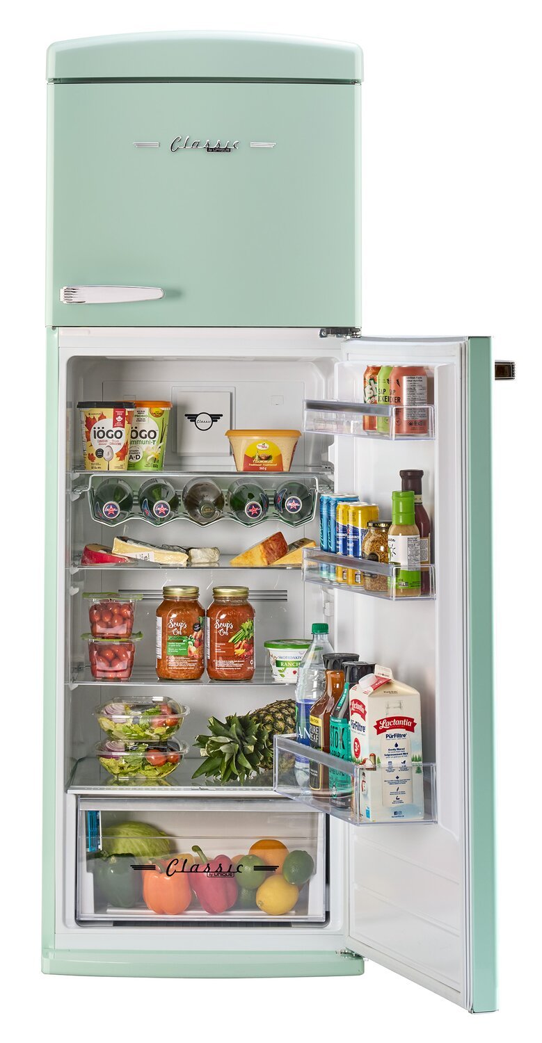 Unique Classique Rétro 24 11 Pi Cu. Réfrigérateur à congélateur supérieur – Vert menthe d'été - UNQ-310L LG MC | Réfrigérateur Classic Rétro d'Unique de 24 po et de 11 pi3 à congélateur supérieur - vert menthe estival - UNQ-310L LG TM