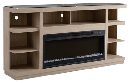 Axel 74 Meuble pour téléviseur moderne avec foyer électrique, rangement et système de gestion des câbles pour téléviseurs jusqu'à 85 po - taupe