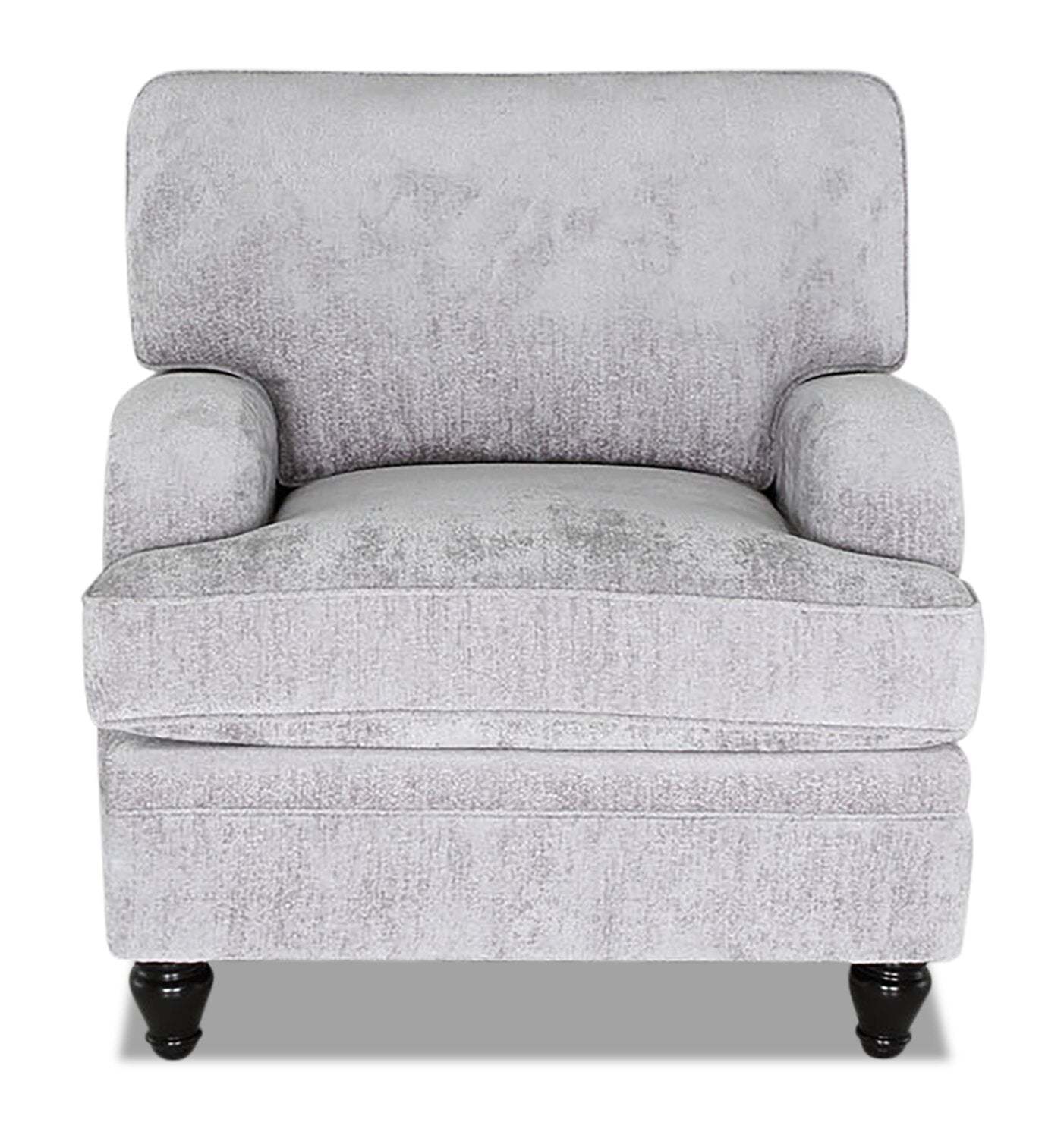 Fauteuil Bellmont de 38 po fabriqué au Canada en tissu de chenille avec pattes en bois - gris platine