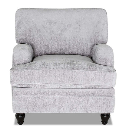 Fauteuil Bellmont de 38 po fabriqué au Canada en tissu de chenille avec pattes en bois - gris platine