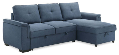 Sofa-lit sectionnel réversible Eden 2 pièces en tissu avec fauteuil long de rangement et coussins de dossier amovibles - bleu