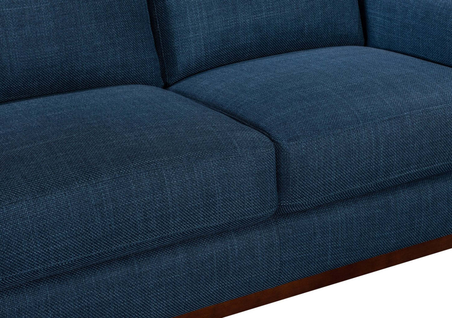 Canapé River de 87 po en tissu d'apparence lin avec base et pattes en bois - bleu