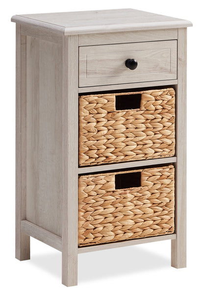 Table de chevet Jon 15,5 avec 2 paniers et tiroir - Chêne blanc|Table de fauteuil Jon de 15,5 po avec 2 paniers et tiroir - chêne blanc