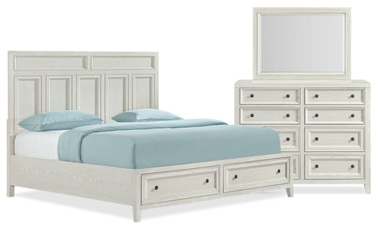 Casa Ensemble de chambre à coucher 5 pièces avec lit, commode et miroir, bois, blanc – King Size | Ensemble de chambre à coucher Casa 5 pièces en bois avec lit, commode et miroir, blanc - taille king