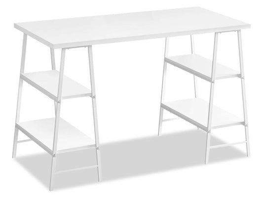 Bureau Jonnie 47.25 avec pattes de type chevalet - Blanc|Bureau Jonnie de 47,25 po avec pattes de type chevalet - blanc