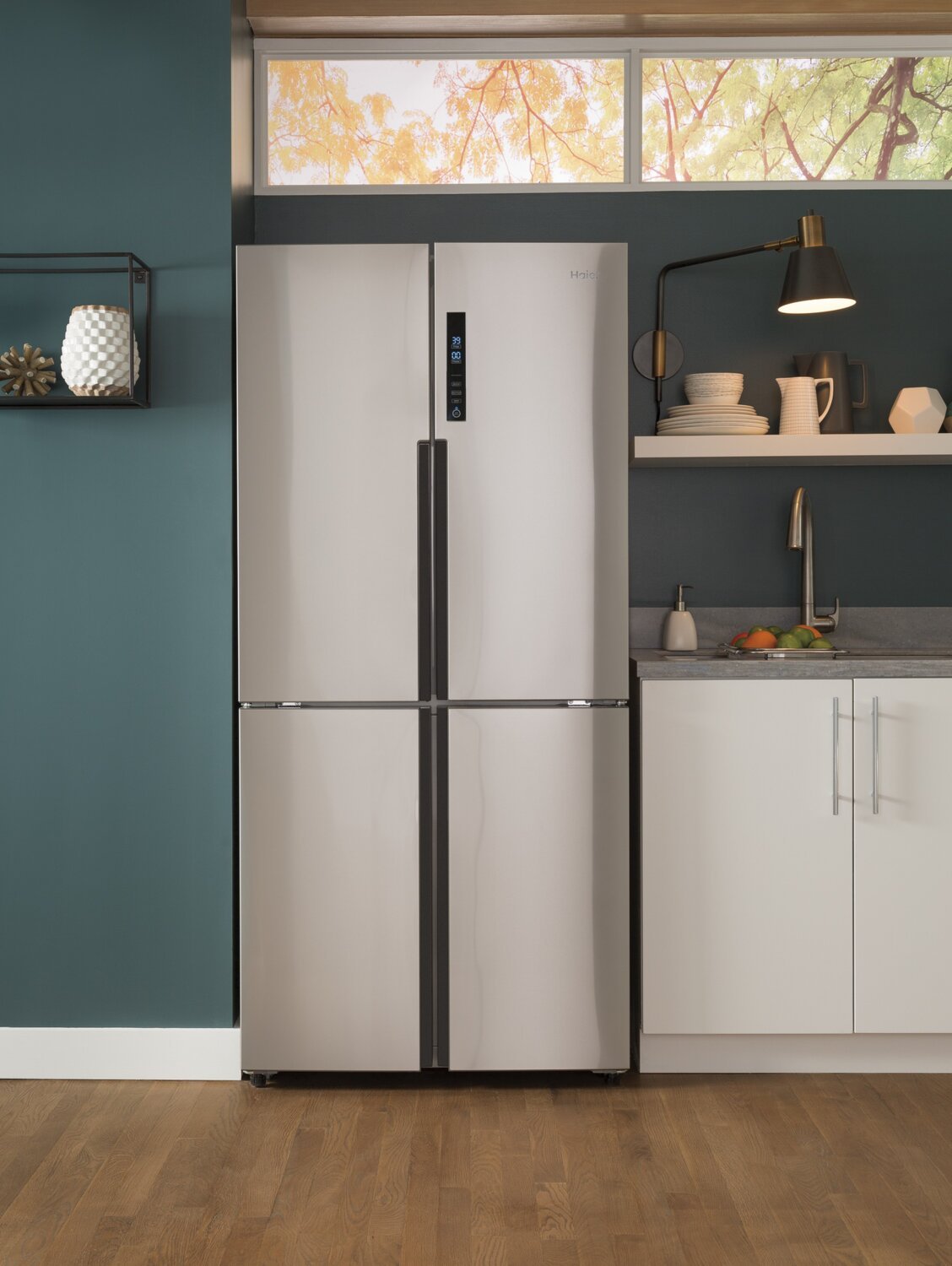 Réfrigérateur Haier de 33 16,4 pi³ à 4 portes - acier inoxydable résistant aux traces de doigts - QHE16HYPFS | Haier 33 16,4 Cu. Ft. Quad Door Refrigerator - Stainless Steel Fingerprint Resistant