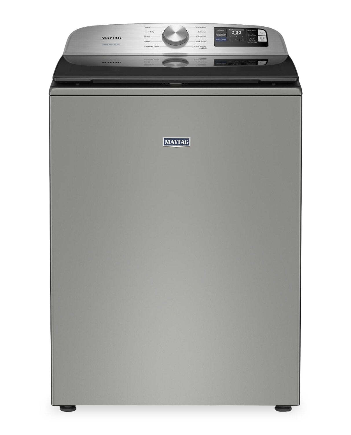 Maytag 6,0 pi³ Laveuse intelligente à chargement par le haut et 7,4 pi³ Sécheuse électrique - Argenté radieux | Maytag 6,0 Cu. Ft. Smart Top-Load Washer and 7.4 Cu. Ft. Electric Dryer - Radiant Silver